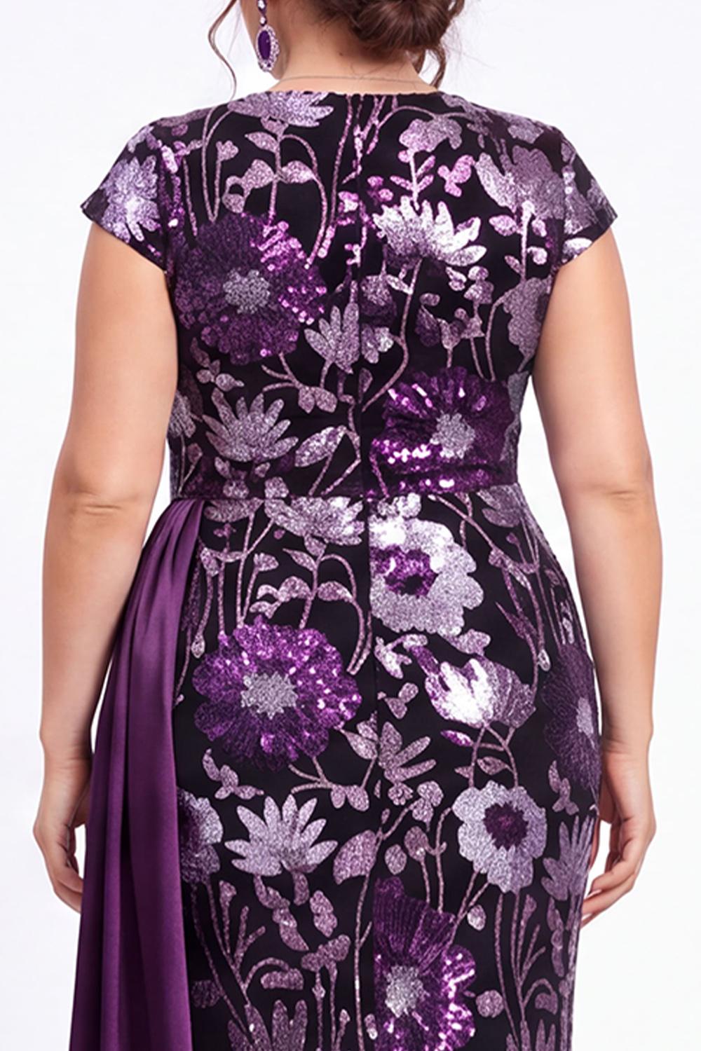 Dark Purple Sequin Floral Mermaid Plus Size Prom Dress
