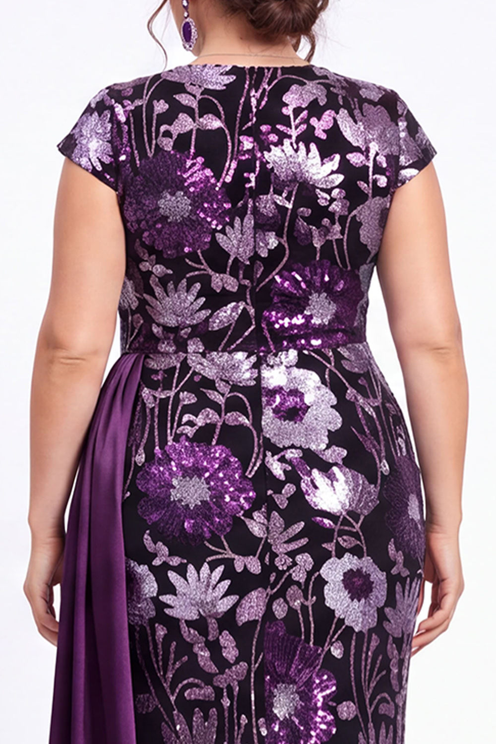 Dark Purple Sequin Floral Mermaid Plus Size Prom Dress