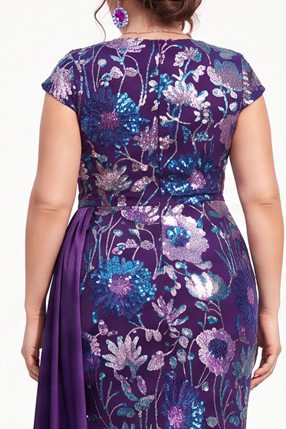 Dark Purple Sequin Floral Mermaid Plus Size Prom Dress
