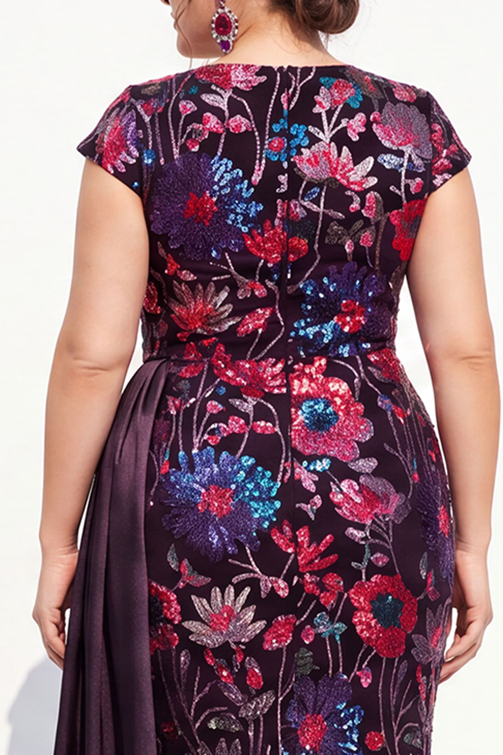 Dark Purple Sequin Floral Mermaid Plus Size Prom Dress