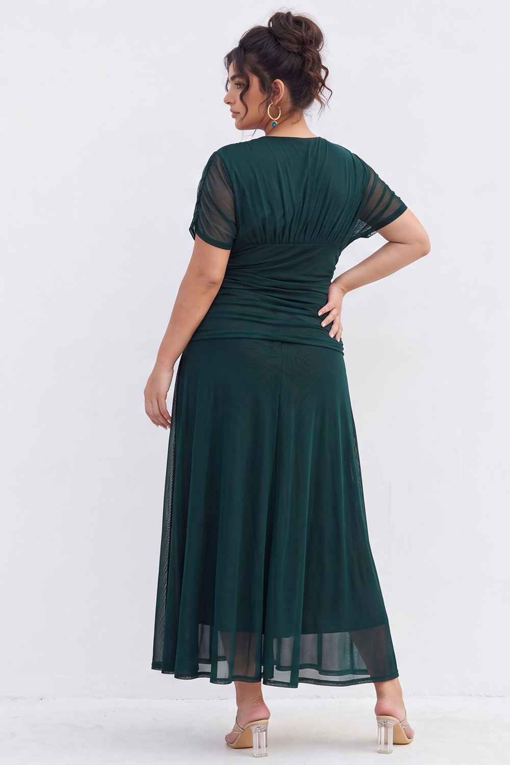 Plus Size Emerald Green V Neck Plus Size Formal Dress