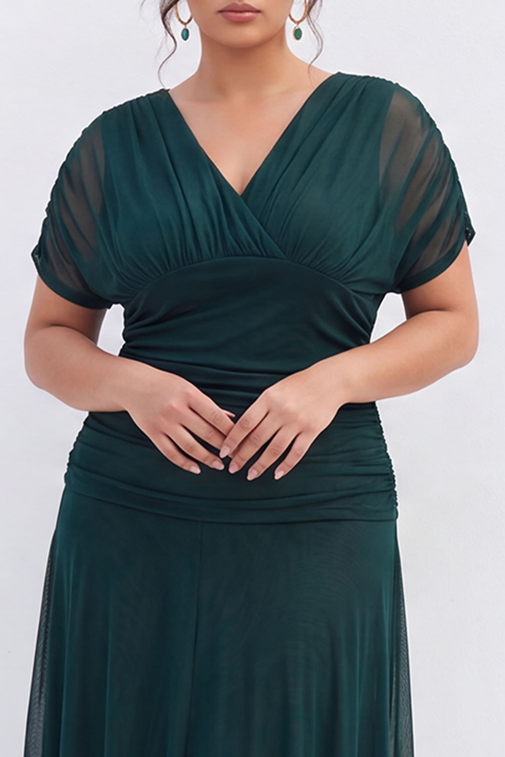 Plus Size Emerald Green V Neck Plus Size Formal Dress