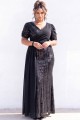 Sequin Mermaid Plus Size Black Formal Dress with Short Sleeves