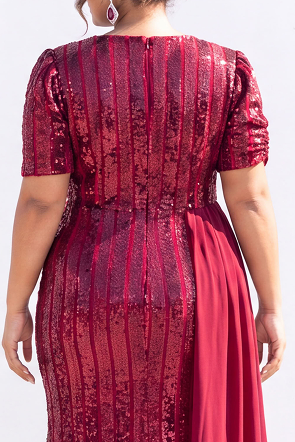 Black Sequin Mermaid Plus Size Maxi Dress with Short Sleeves