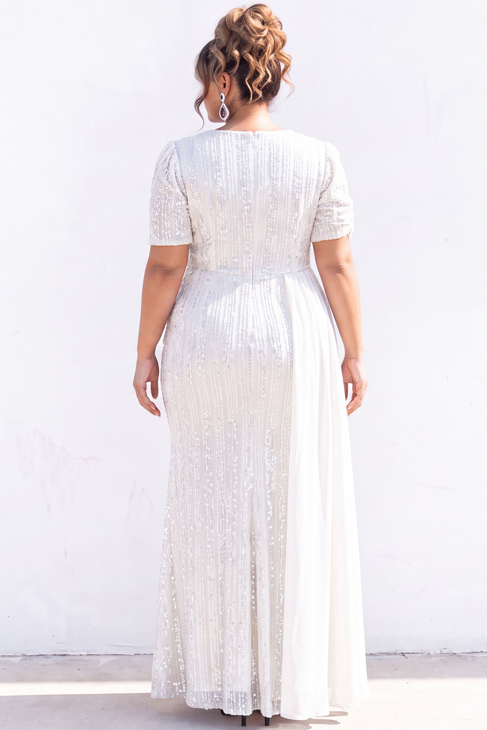 Black Sequin Mermaid Plus Size Maxi Dress with Short Sleeves