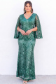Plus Size Green Sequin Mother of the Bride Dress with Bell Sleeves