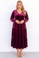 Burgundy Plus Size Velvet A Line Midi Dress with Long Sleeves