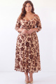 Plus Size Brown Floral Burnout Velvet A Line Midi Wedding Guest Dress