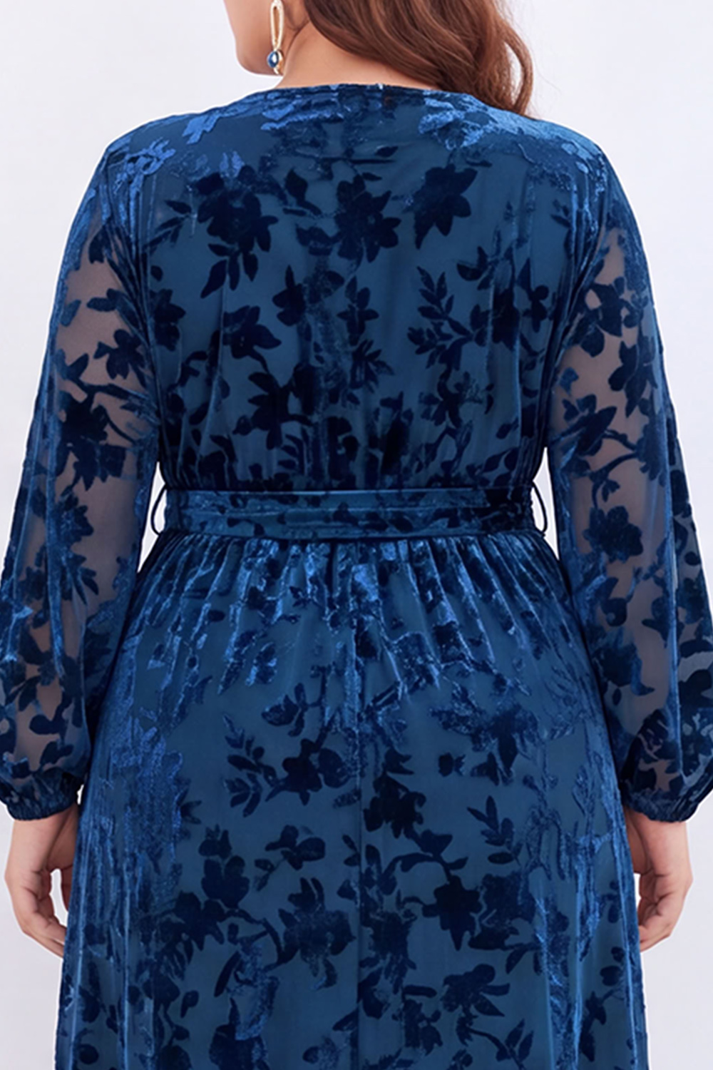 Black Floral A Line Long Sleeve Plus Size Maxi Dress with Slit