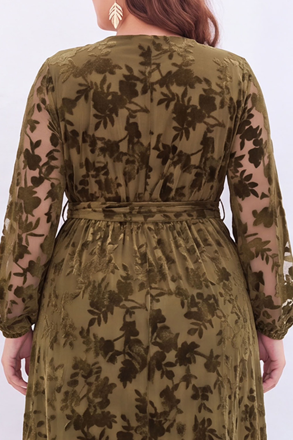 Black Floral A Line Long Sleeve Plus Size Maxi Dress with Slit