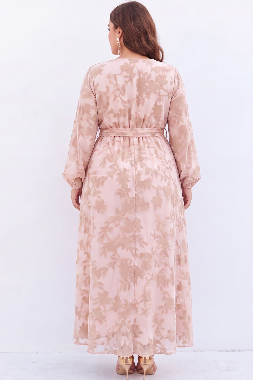 Black Floral A Line Long Sleeve Plus Size Maxi Dress with Slit