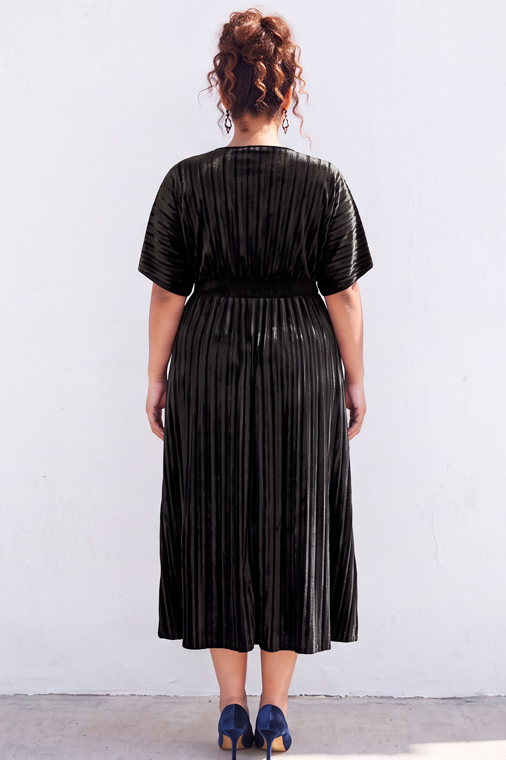 Plus Size Black Pleated A Line Maxi Dress