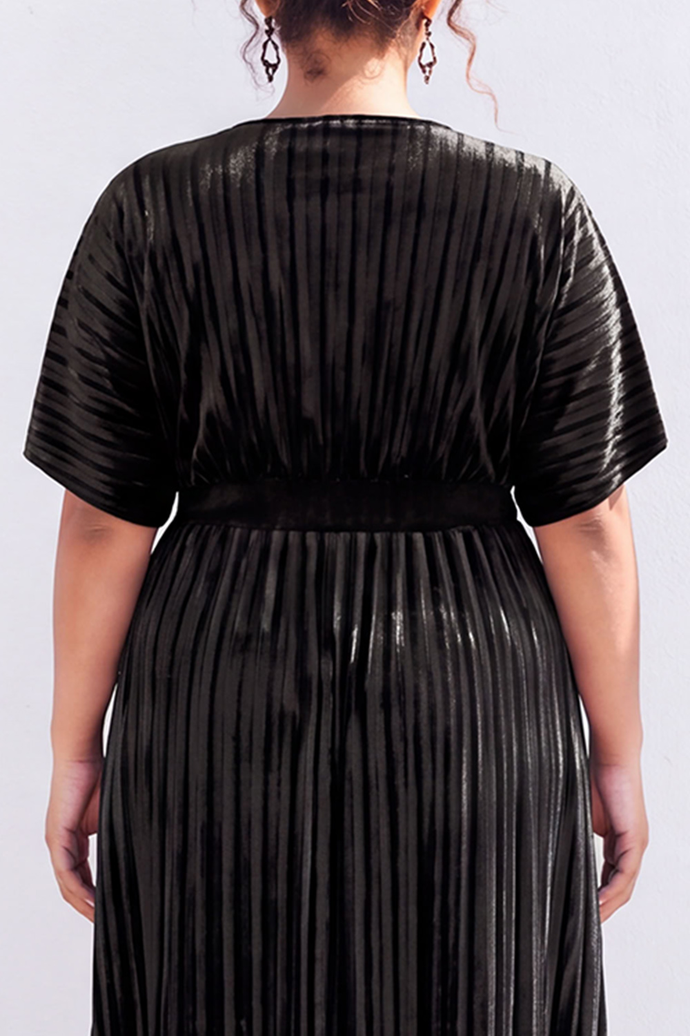 Plus Size Black Pleated A Line Maxi Dress