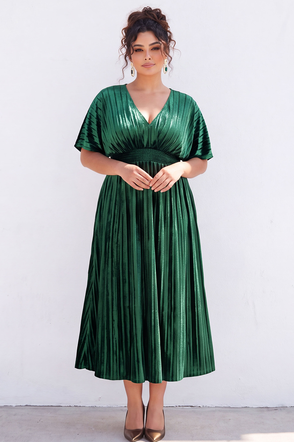 Plus Size Black Pleated A Line Maxi Dress