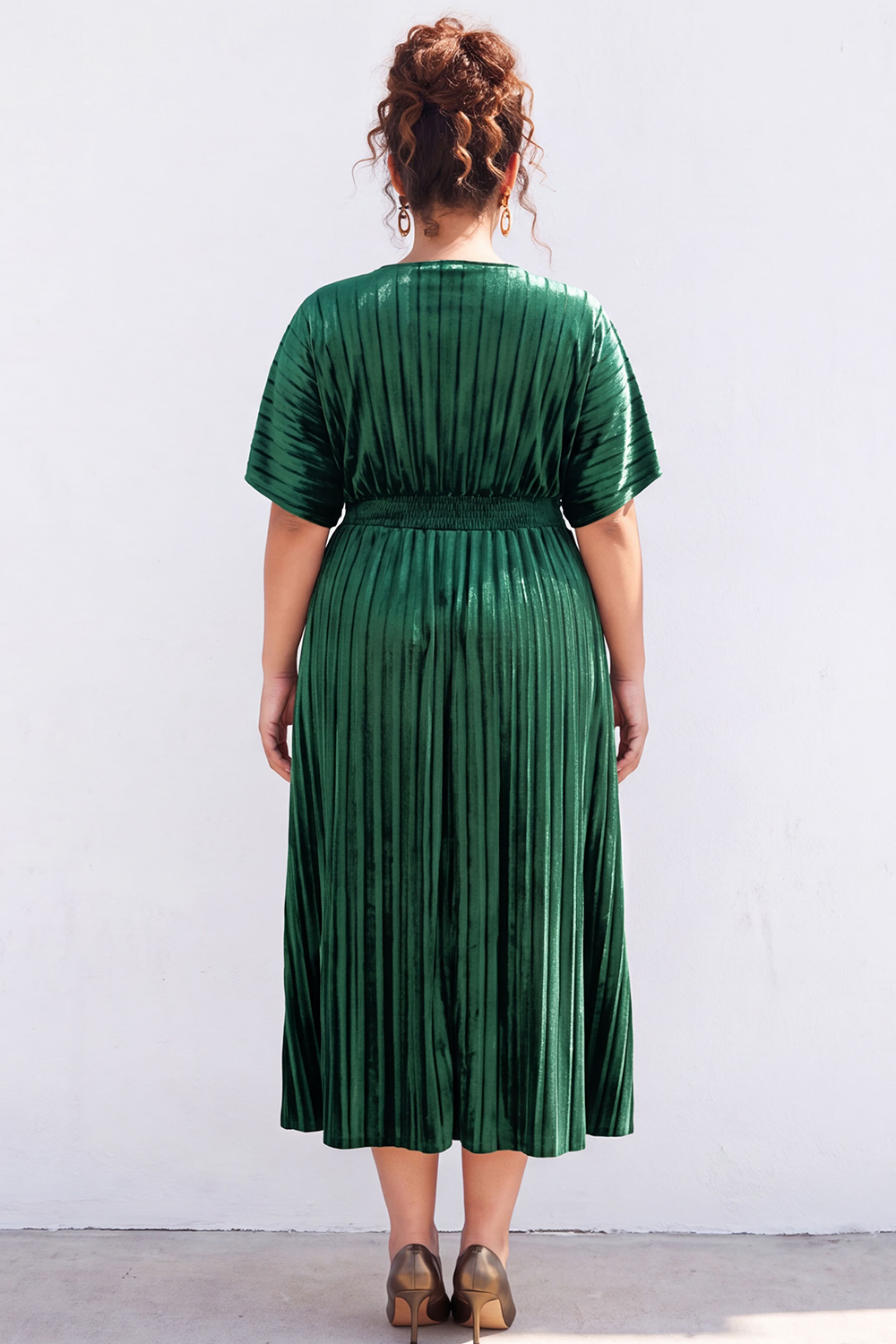 Plus Size Black Pleated A Line Maxi Dress
