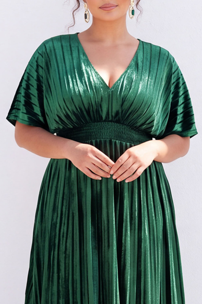 Plus Size Black Pleated A Line Maxi Dress