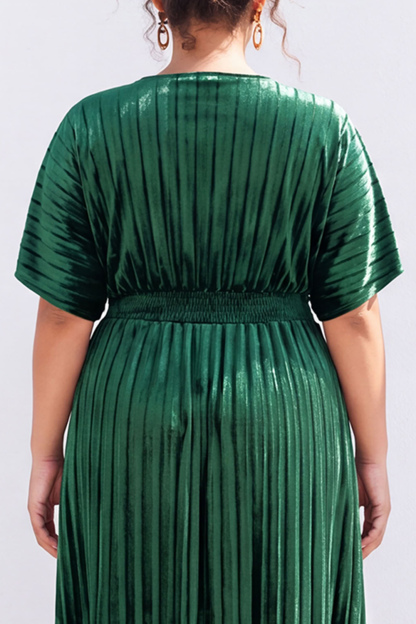 Plus Size Black Pleated A Line Maxi Dress