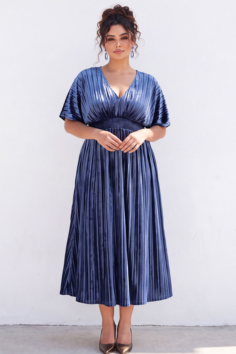 Plus Size Black Pleated A Line Maxi Dress