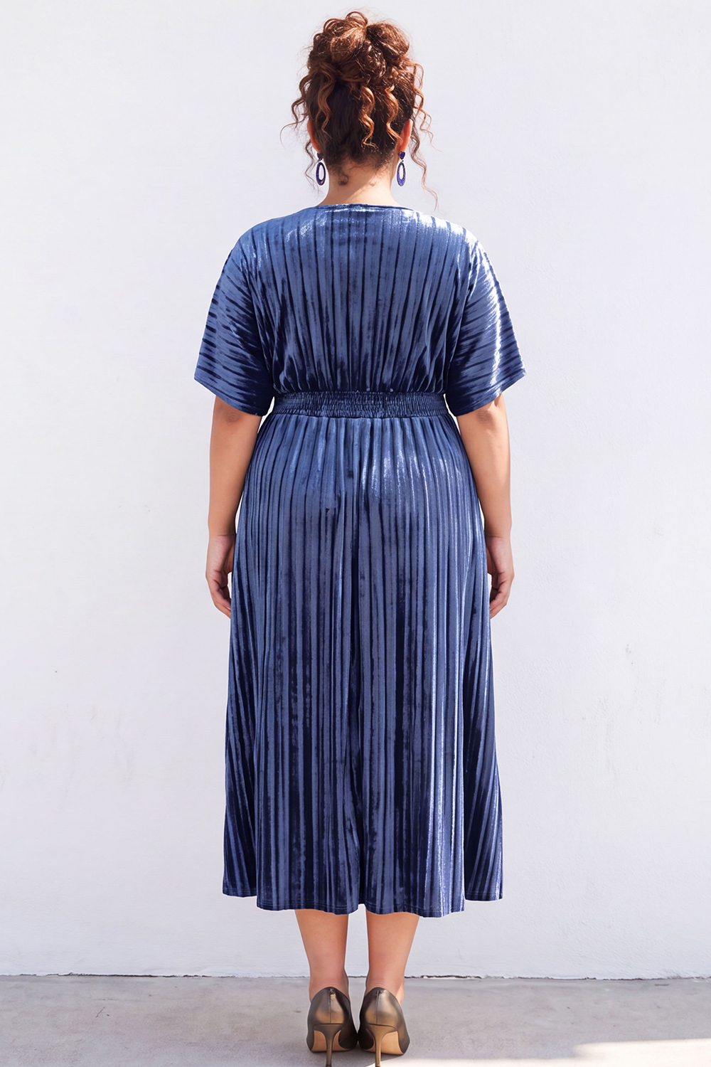 Plus Size Black Pleated A Line Maxi Dress