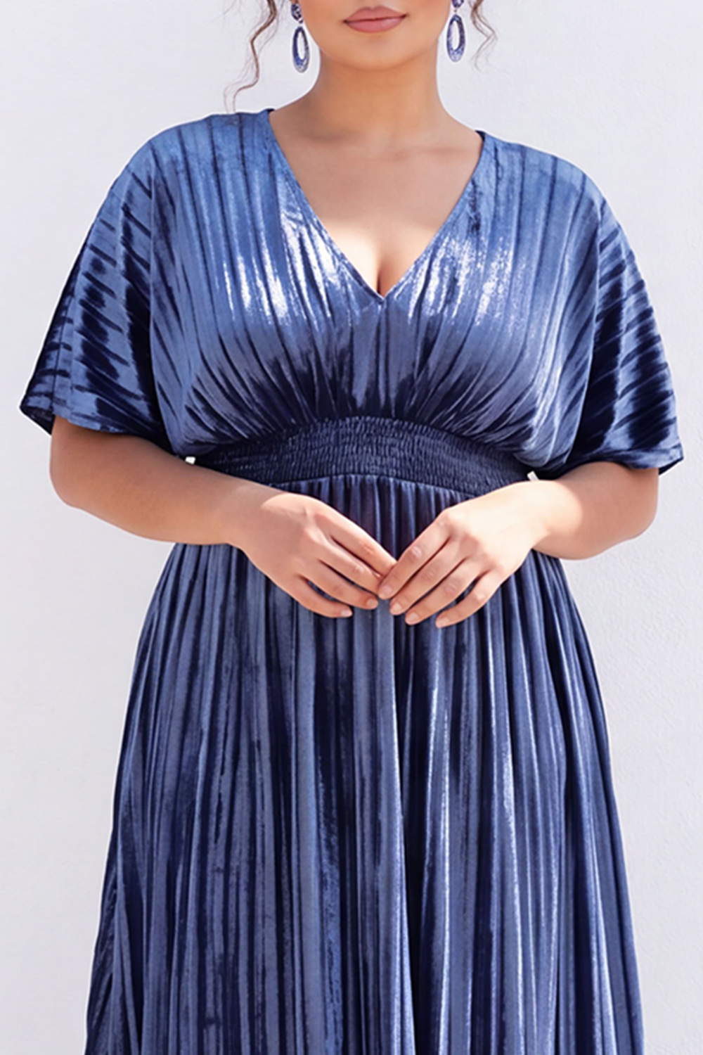 Plus Size Black Pleated A Line Maxi Dress