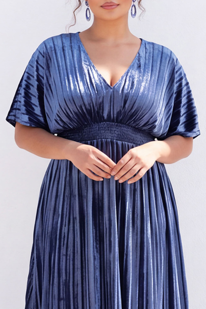 Plus Size Black Pleated A Line Maxi Dress