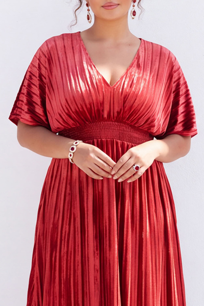 Plus Size Black Pleated A Line Maxi Dress