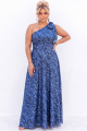 Glitter One Shoulder Blue Floral A Line Plus Size Maxi Dress