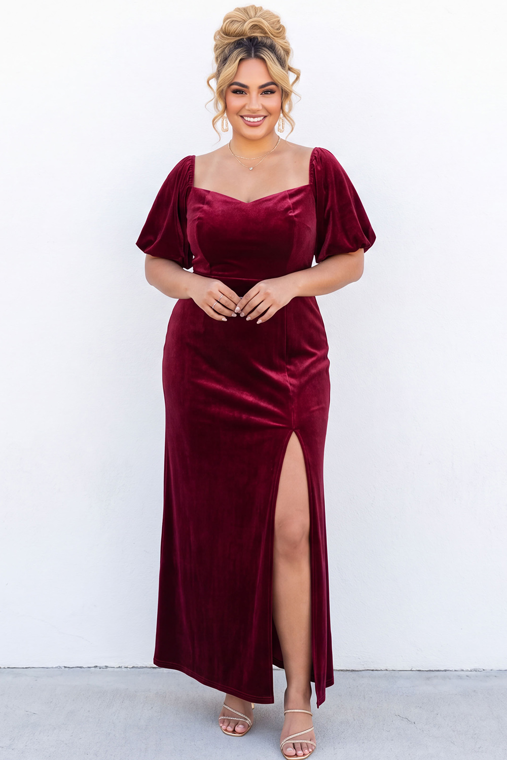 Plus Size Burgundy Mermaid Velvet Maxi Dress