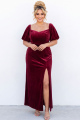 Plus Size Burgundy Velvet Semi-Formal Dress with Slit