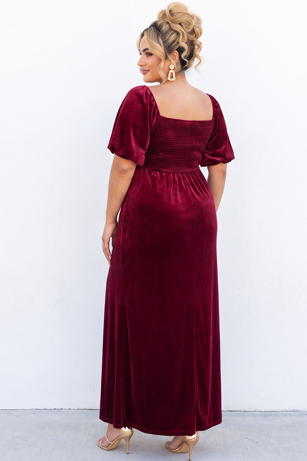 Plus Size Burgundy Mermaid Velvet Maxi Dress