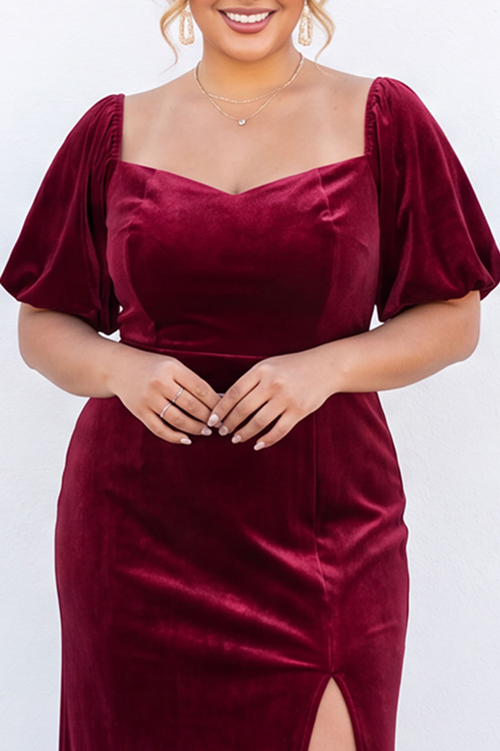 Plus Size Burgundy Mermaid Velvet Maxi Dress