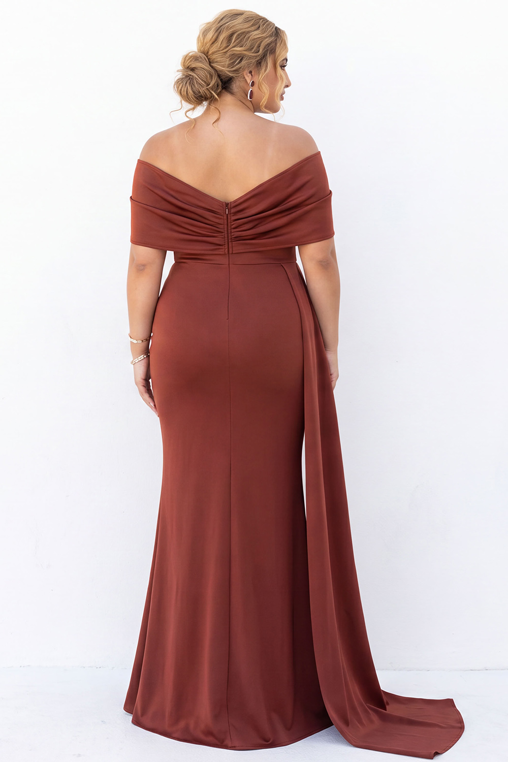 Off the Shoulder Red Mermaid Maxi Plus Size Dress with Sash