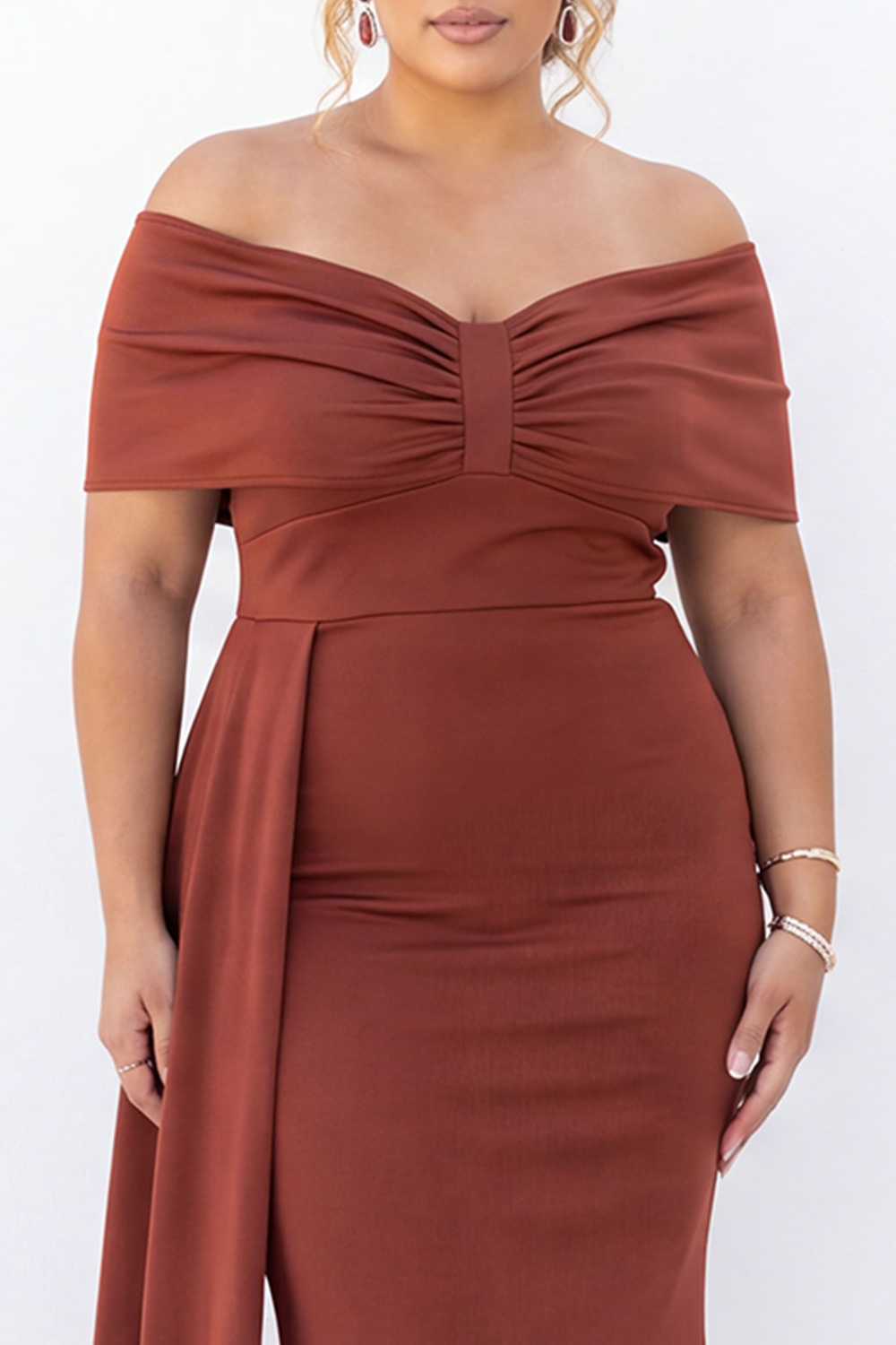Off the Shoulder Red Mermaid Maxi Plus Size Dress with Sash