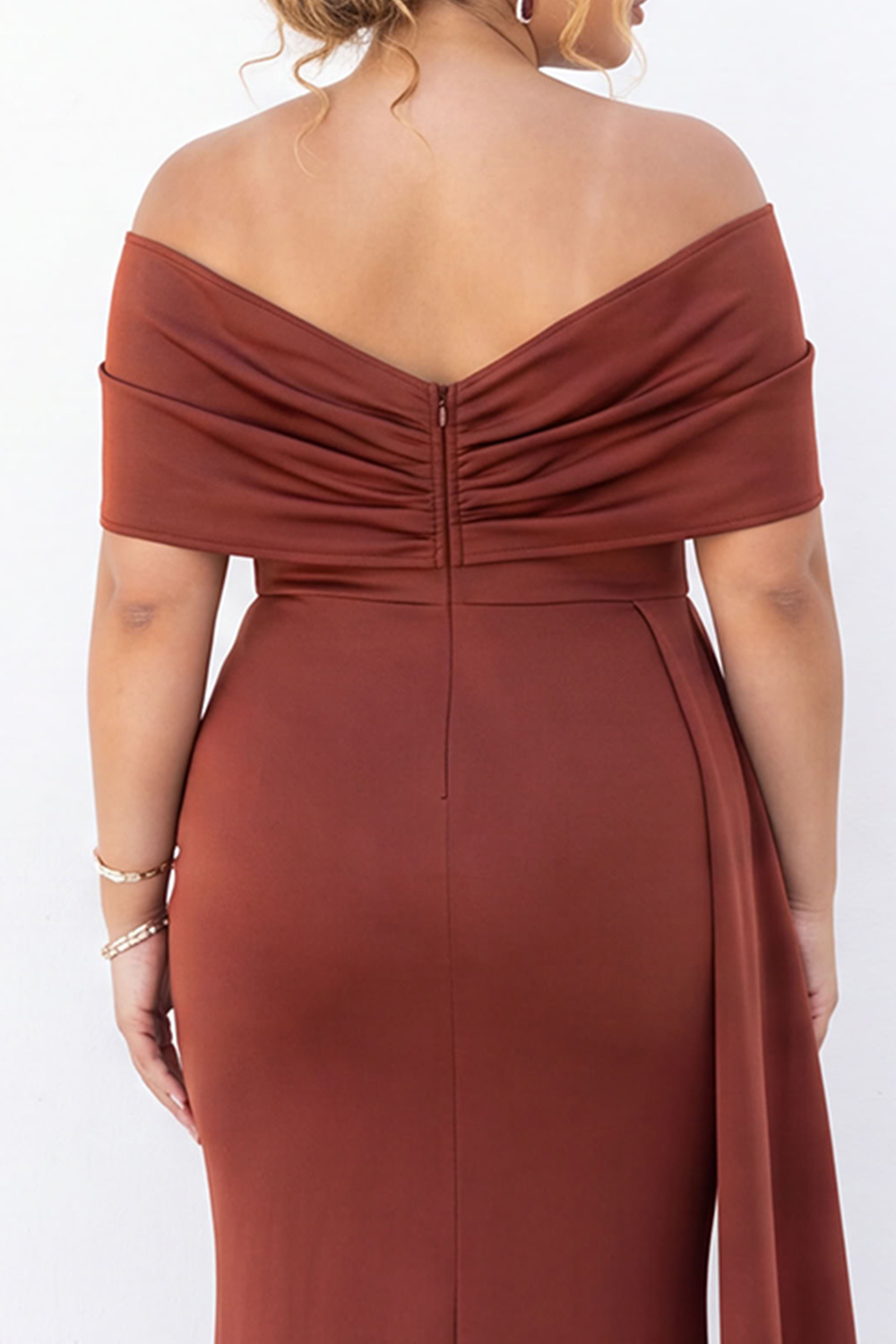 Off the Shoulder Red Mermaid Maxi Plus Size Dress with Sash