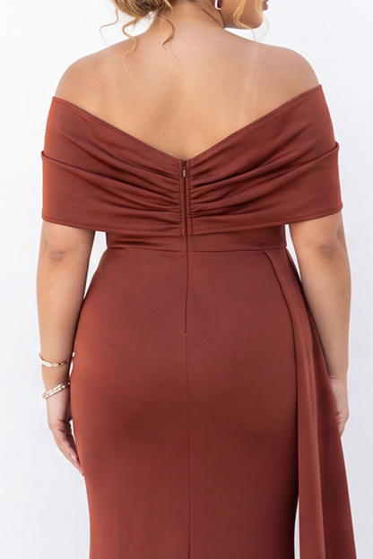 Off the Shoulder Red Mermaid Maxi Plus Size Dress with Sash