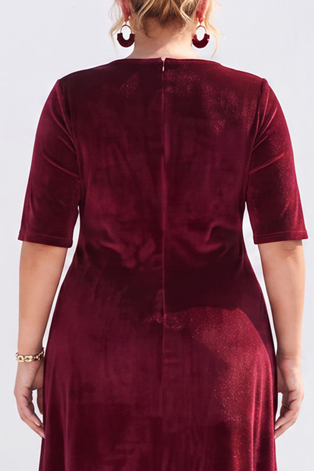 Burgundy Velvet A Line Plus Size High Low Formal Dress