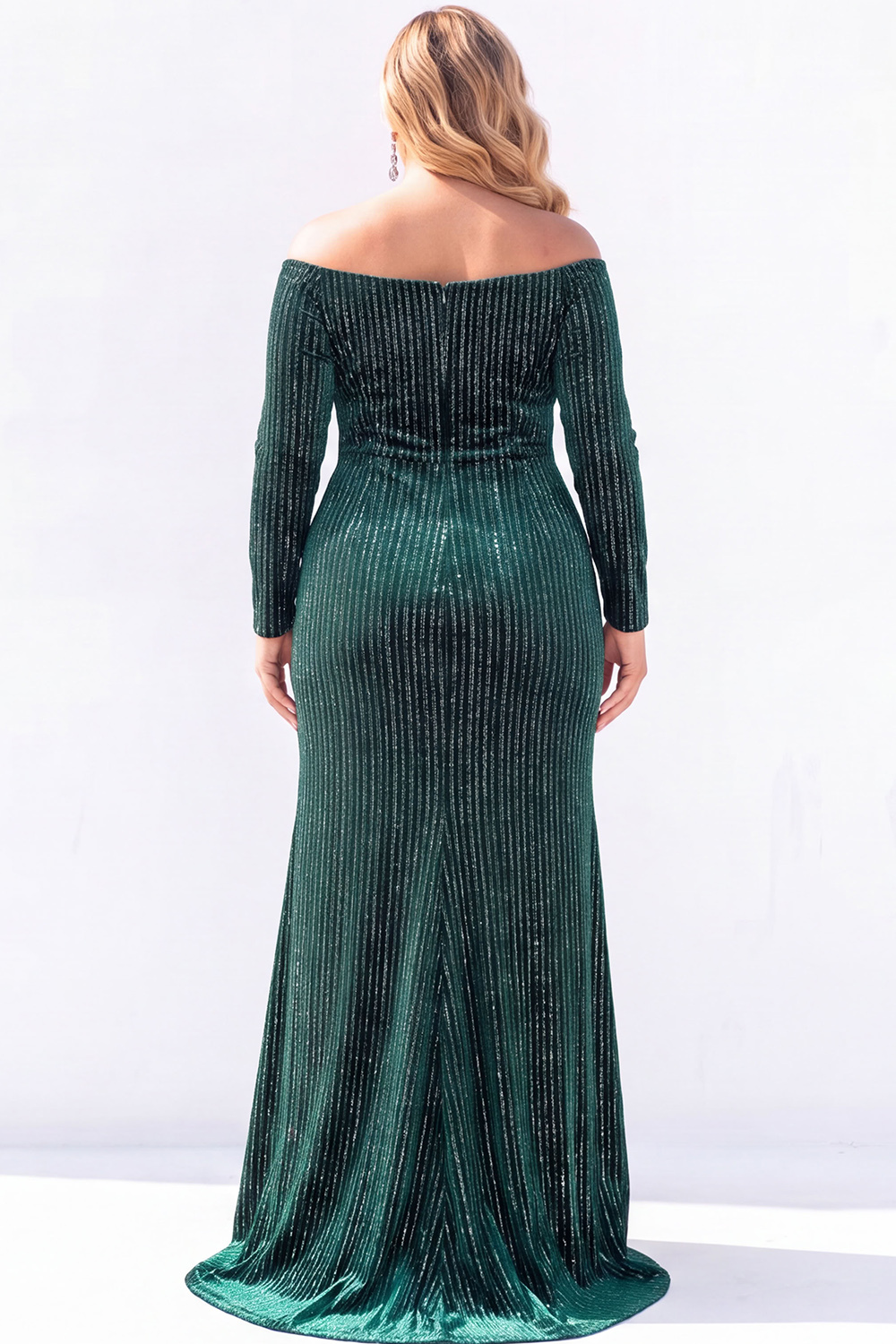 Sparkly Off the Shoulder Emerald Plus Size Prom Dress with Slit