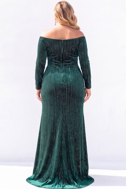 Sparkly Off the Shoulder Emerald Plus Size Prom Dress with Slit