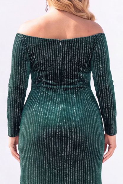 Sparkly Off the Shoulder Emerald Plus Size Prom Dress with Slit