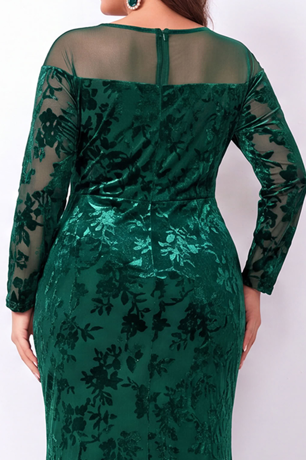 Emerald Mermaid Burnout Velvet Long Sleeve Maxi Plus Size Dress