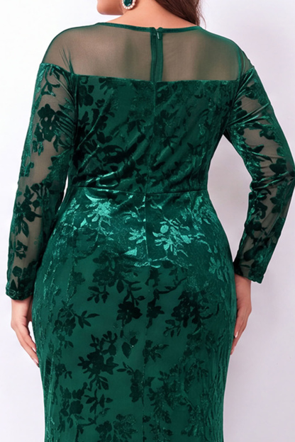 Emerald Mermaid Burnout Velvet Long Sleeve Maxi Plus Size Dress