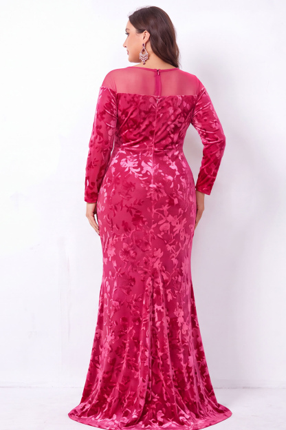 Emerald Mermaid Burnout Velvet Long Sleeve Maxi Plus Size Dress