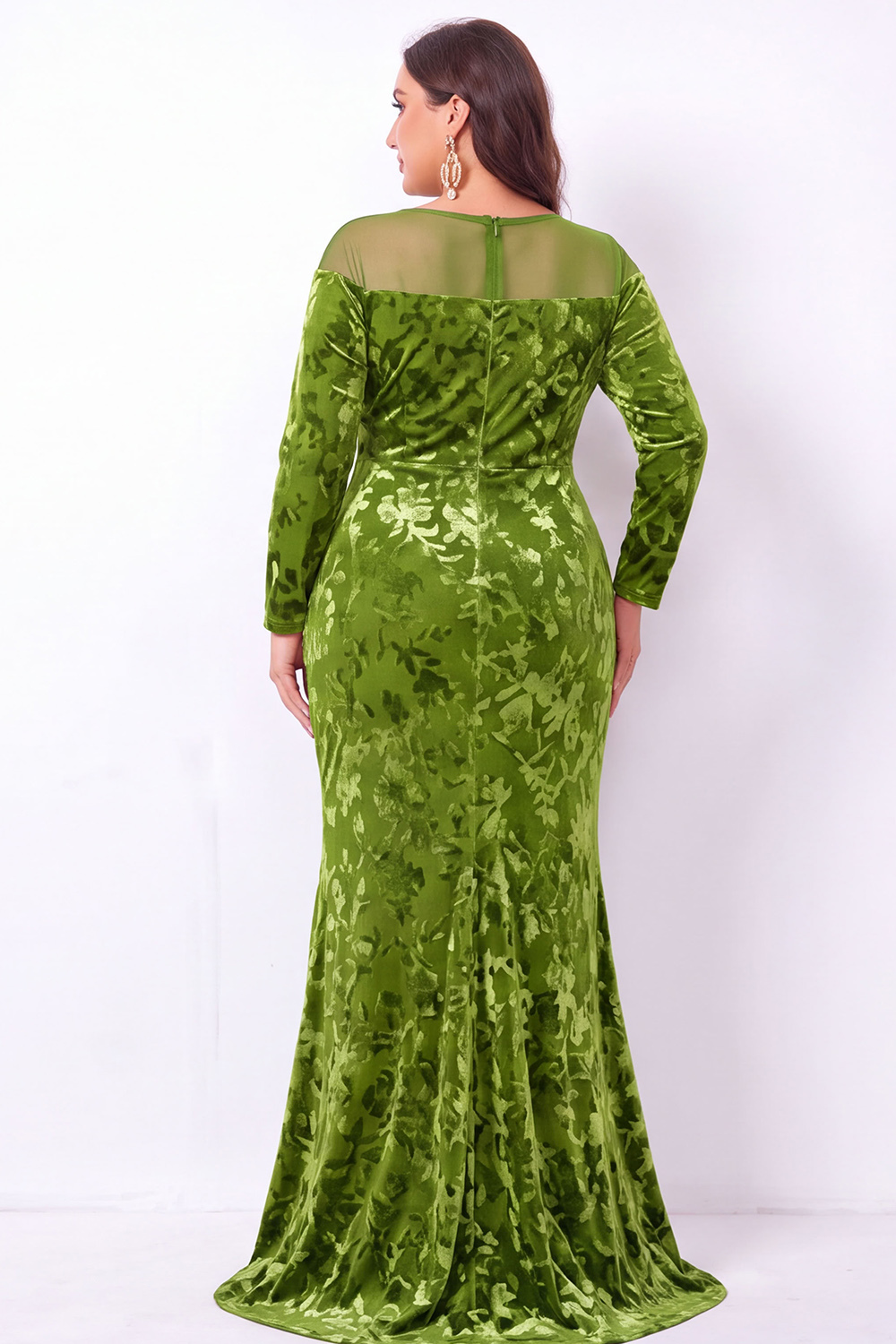 Emerald Mermaid Burnout Velvet Long Sleeve Maxi Plus Size Dress