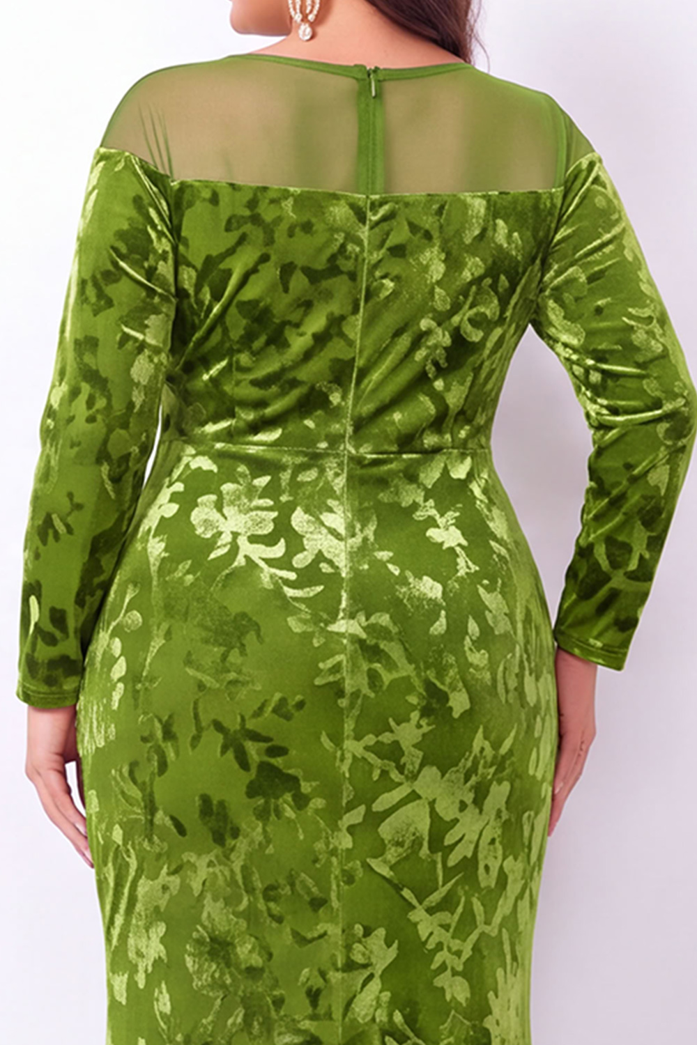 Emerald Mermaid Burnout Velvet Long Sleeve Maxi Plus Size Dress