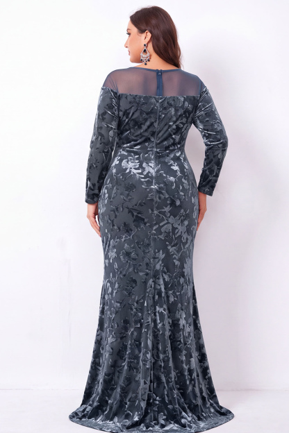 Emerald Mermaid Burnout Velvet Long Sleeve Maxi Plus Size Dress