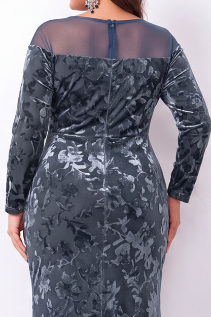 Emerald Mermaid Burnout Velvet Long Sleeve Maxi Plus Size Dress