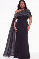 Plus Size One Shoulder Mermaid Formal Dress with Sequin Cape
