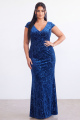Royal Blue Plus Size Mermaid V Neck Burnout Velvet Maxi Dress