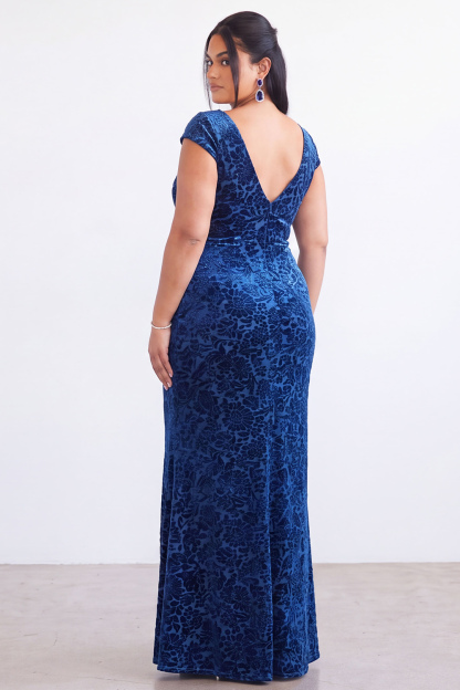 Royal Blue Mermaid Burnout Velvet Maxi Dress