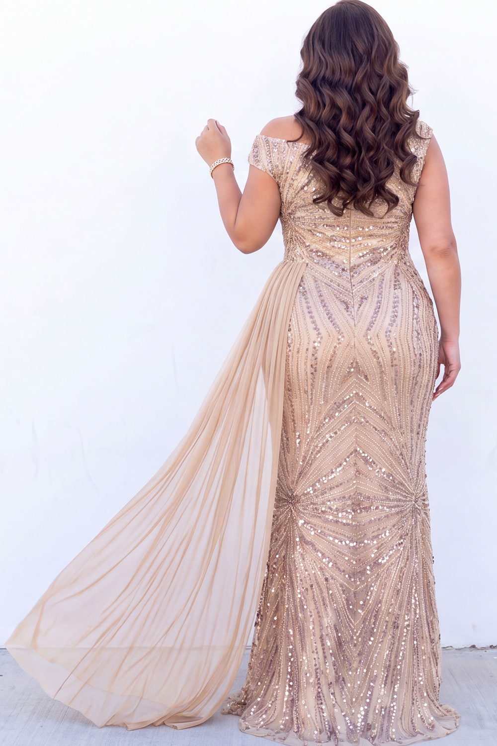 Burgundy Sequin Asymmetrical Plus Size Maxi Dress with Sash